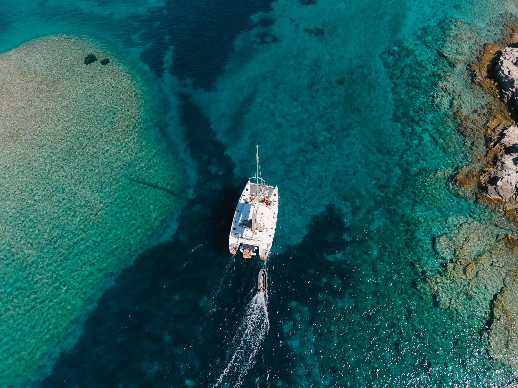 The Lagoon 500 catamaran from above